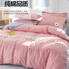 床上用品四件套纯棉全棉100床单被套床笠款粉色被单新款简约床品